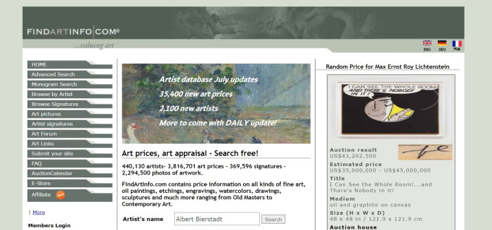 FindArtInfo.com auction prices for art
