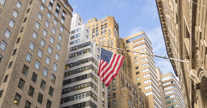 American Flag at Wall Street, New York