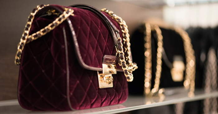 Luxury women's handbag in a fashion store